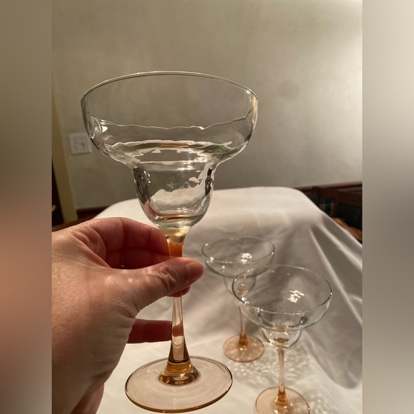 Set of 4 Pink Stemmed Bottom Margarita Glasses. Gorgeous - Picture 3 of 10